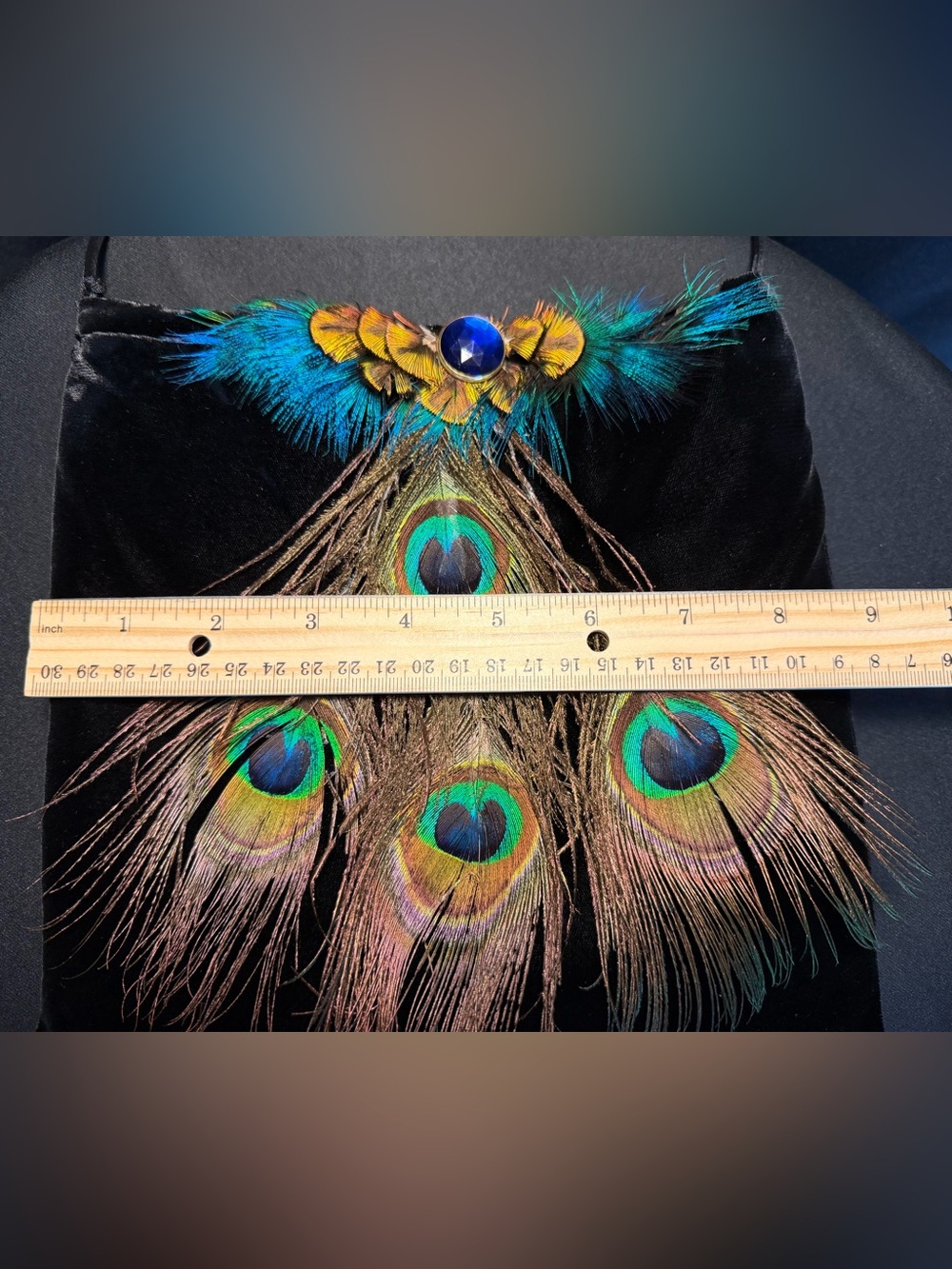 Handmade Bainbridge Island Peacock Feather Velvet Crossbody Purse - Picture 3 of 7